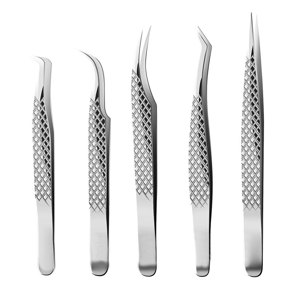 Stainless Steel Lash Tweezers — Straight & Curved Set